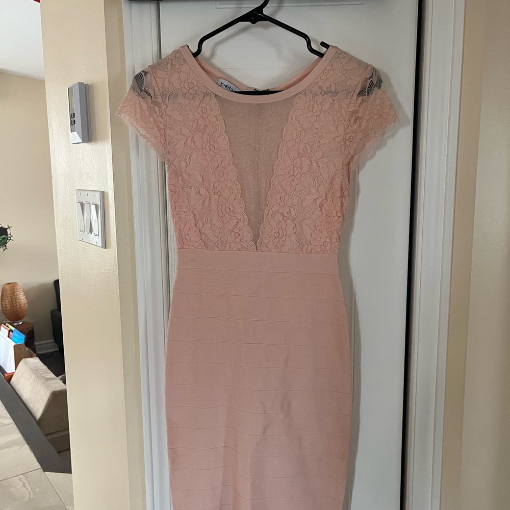 bebe Blush Lace Midi Dress